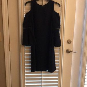 navy blue cold shoulder with bell sleeves dress
